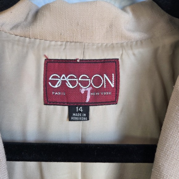 Vtg‎ Sasson Paris Womens 14 Blazer Jacket Textured Beige Old Money Chic Academia - Picture 5 of 9